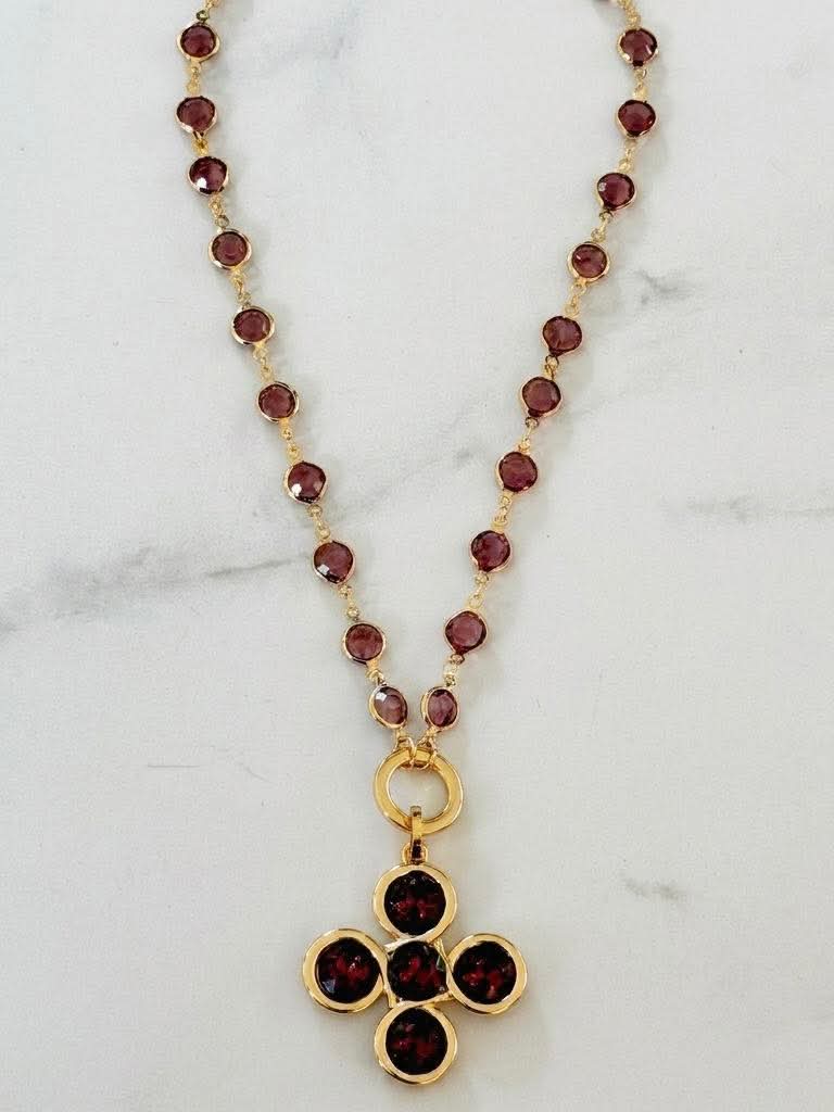Envy Stone Clover Pendent Necklace - Pink & Gold