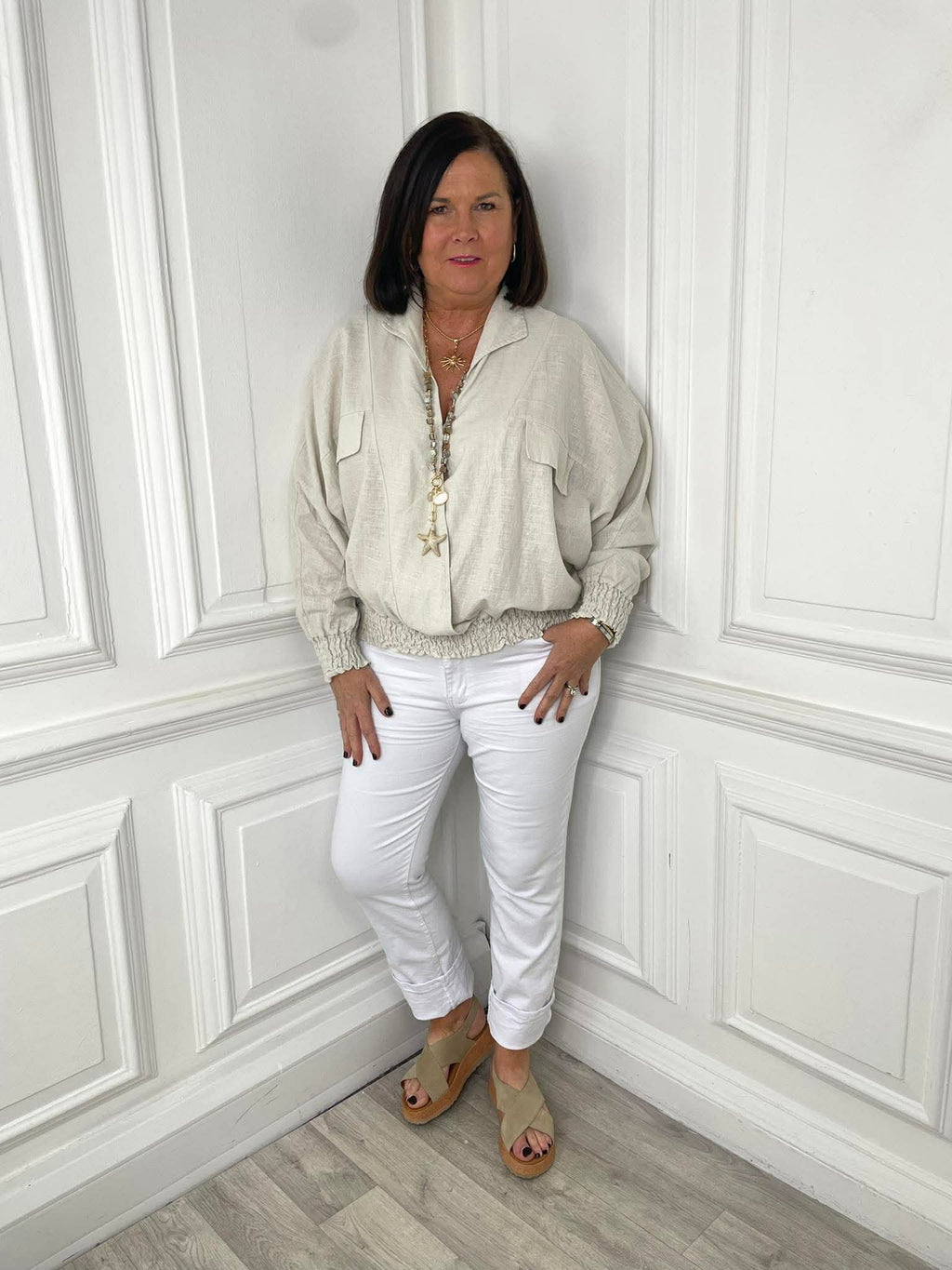 Shirred Waist Shirt - Stone