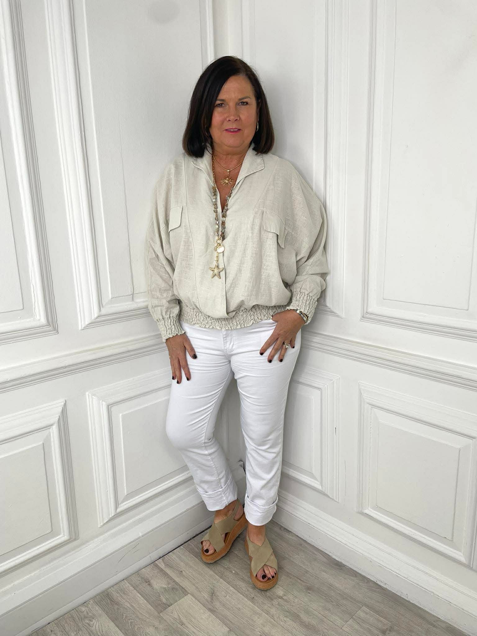Shirred Waist Shirt - Stone