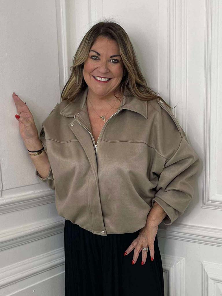 Bubble Hem Suede Feel Jacket - Latte