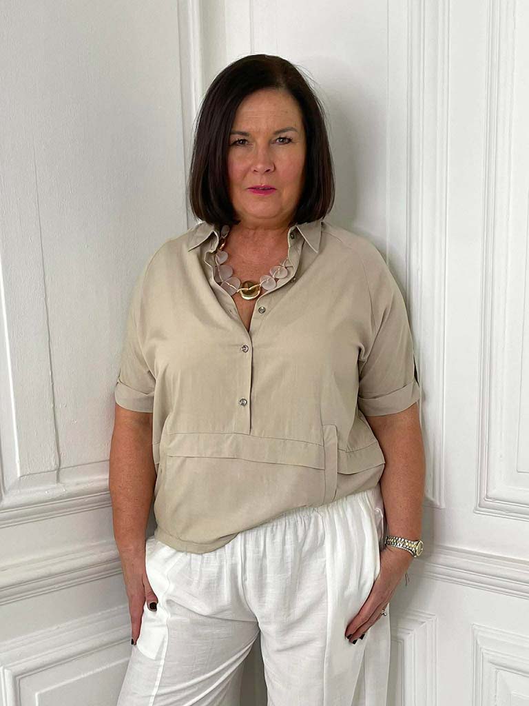 Sports Luxe Pocket Top - Stone