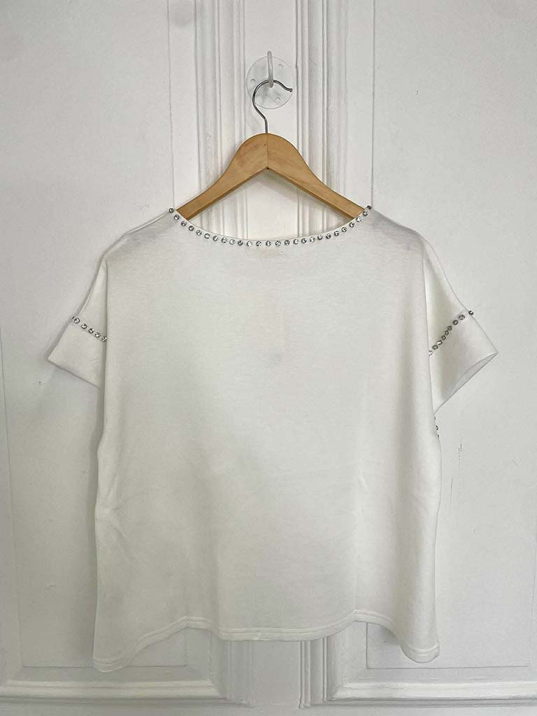 Malissa J Crystal Studded Luxe Tee - Warm White
