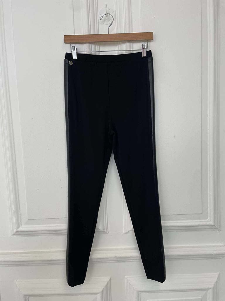 Malissa J Faux Leather Side Stripe Leggings - Black