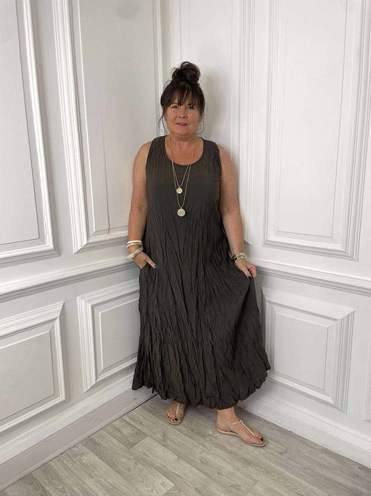 Crinkle Midaxi Dress - Chocolate