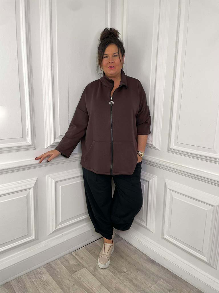 Sports Luxe Zip Up Jacket - Chocolate