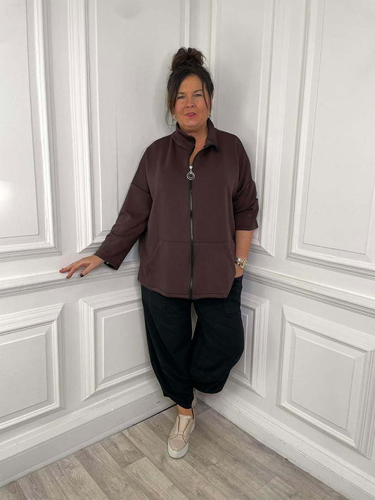 Sports Luxe Zip Up Jacket - Chocolate