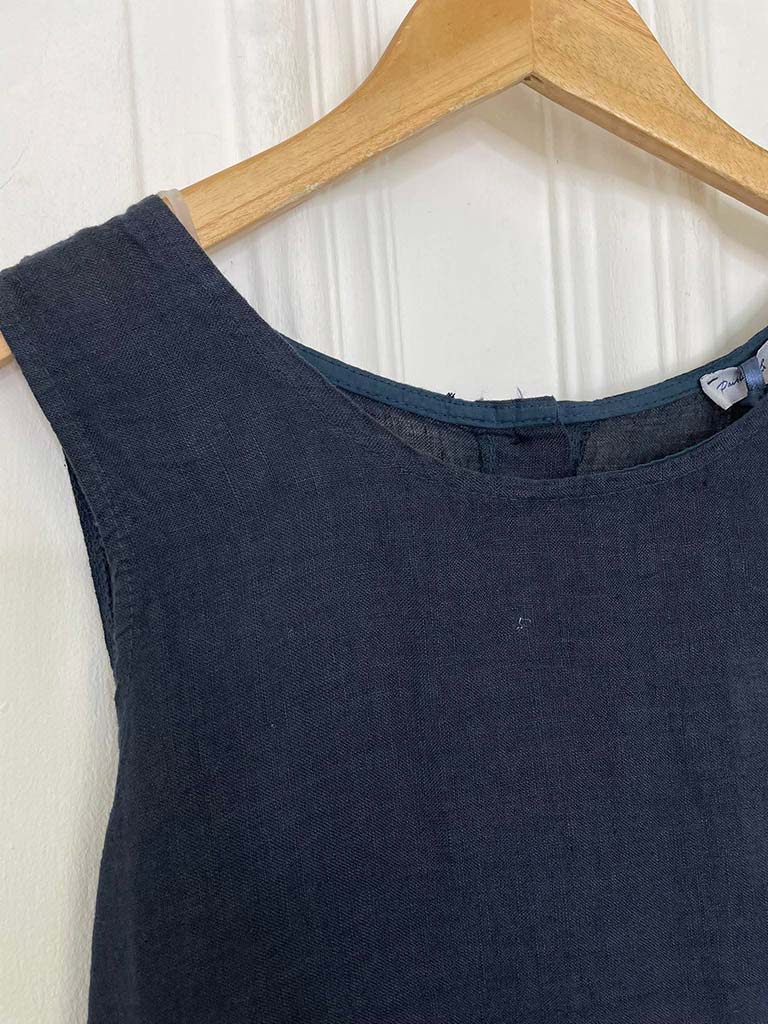 Linen Button Back Sleeveless Top - Navy