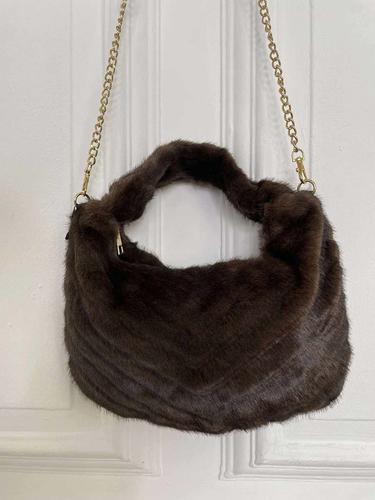 Malissa J Faux Fur Shoulder Bag - Brown