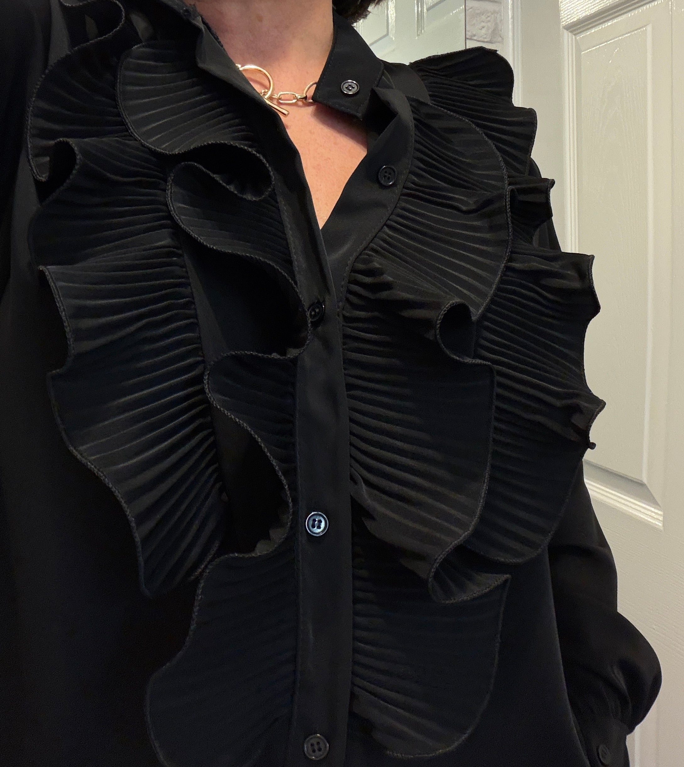 Plissé Ruffle Shirt - Black