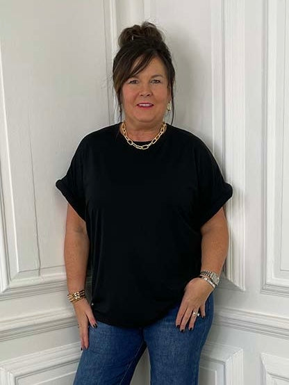 Malissa J Padded Sleeve Tee - Black
