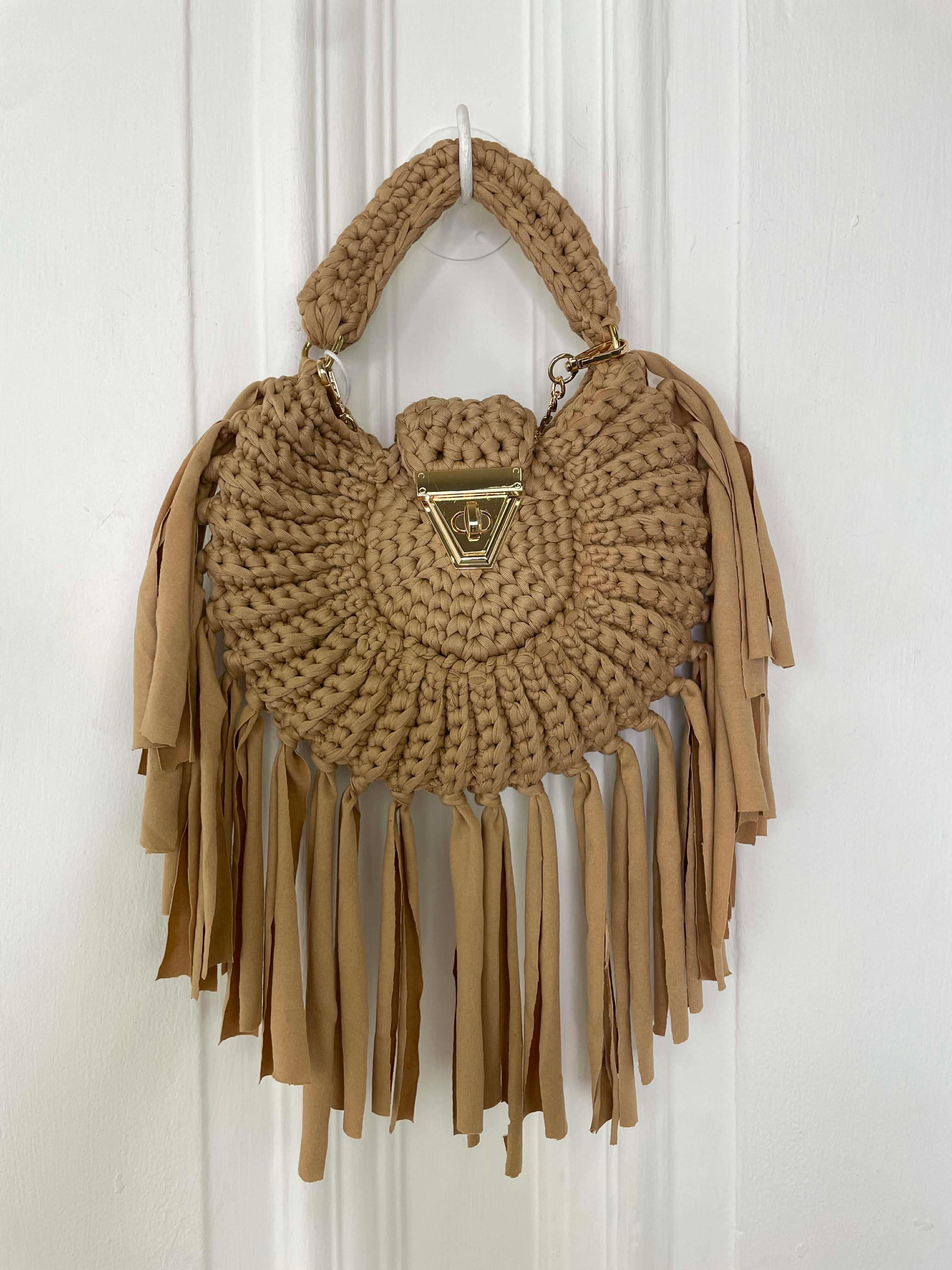 Braided Fringed Bag - Caramel