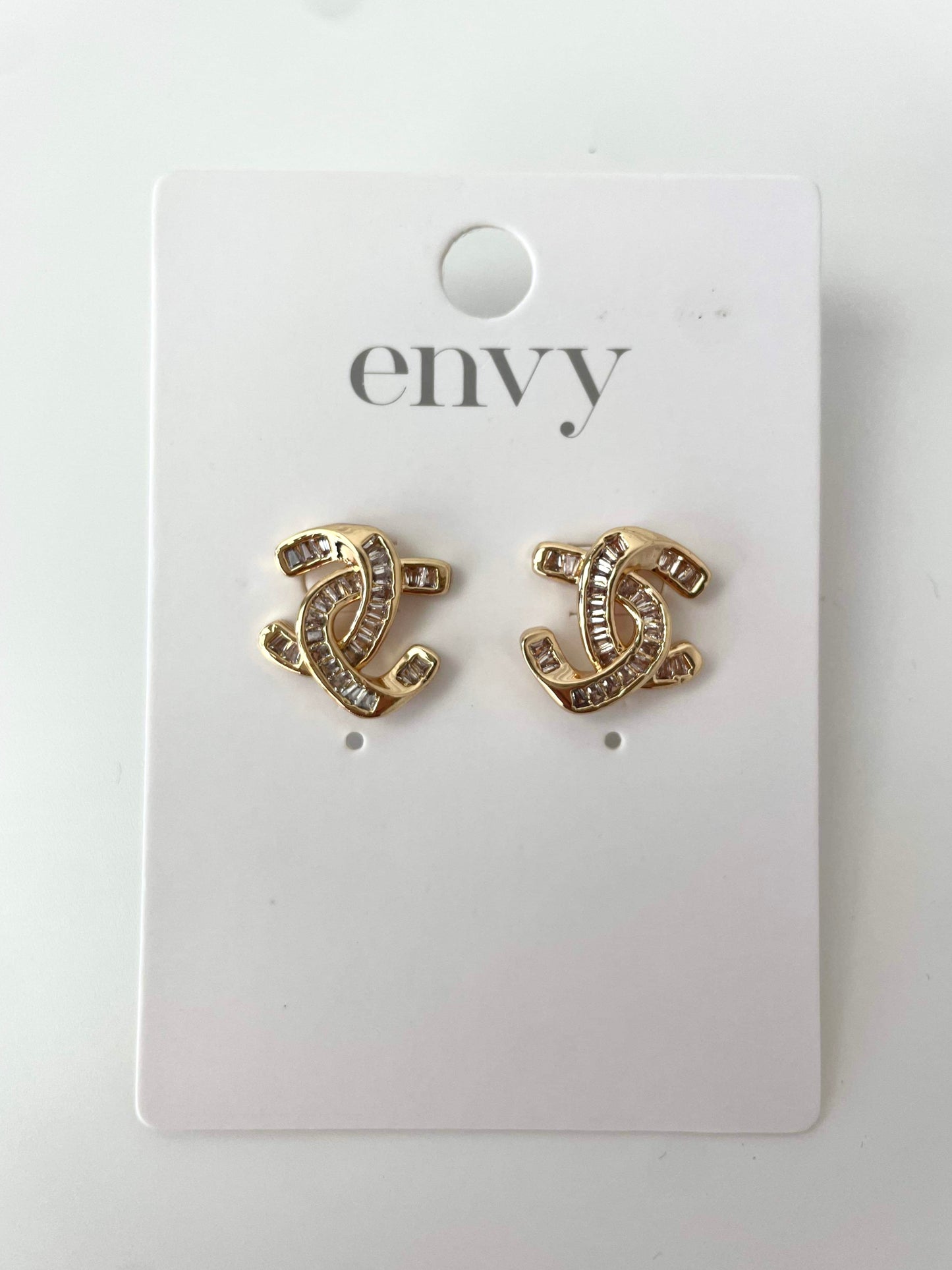 Envy Diamante Crossover Earrings - Gold