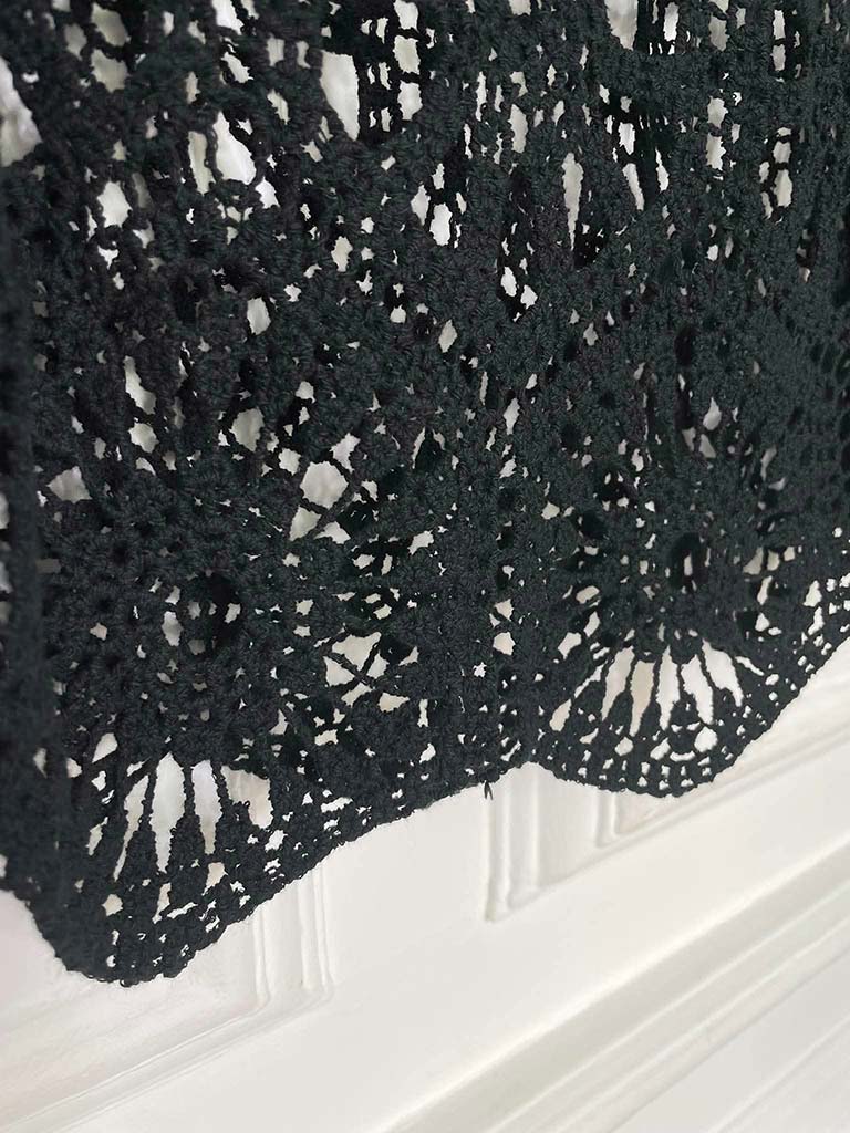 V-Neck Cotton Crochet Top - Black