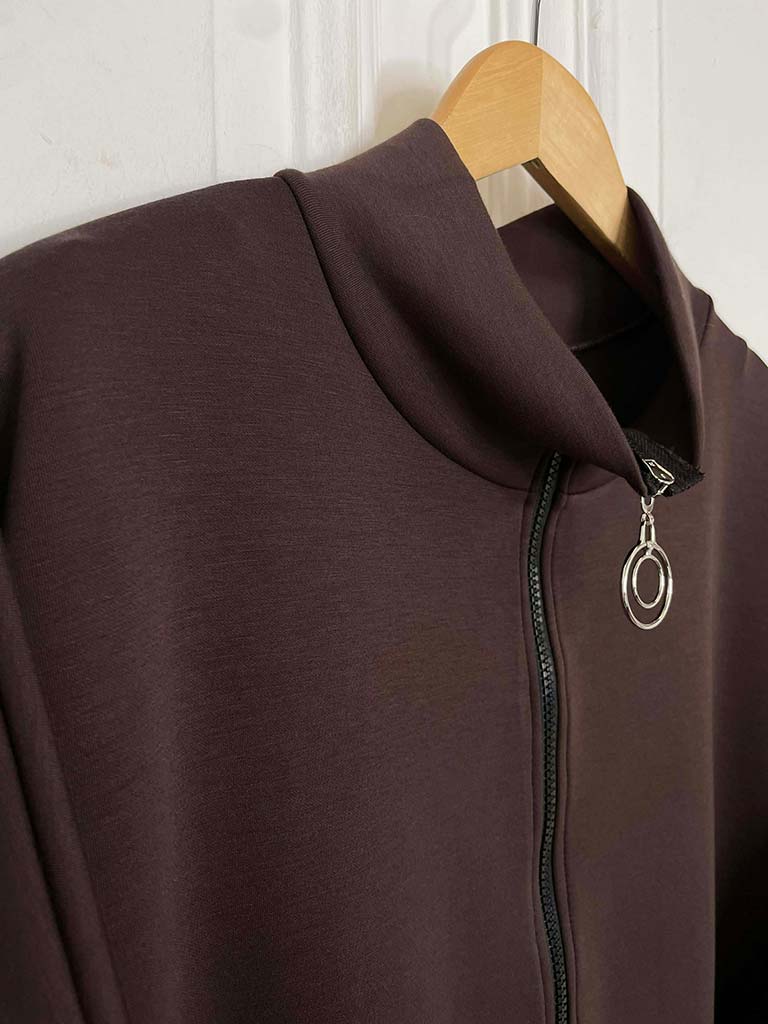 Sports Luxe Zip Up Jacket - Chocolate