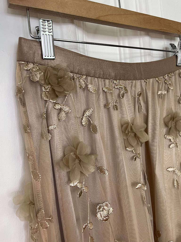 Floral Tulle Skirt - Champagne