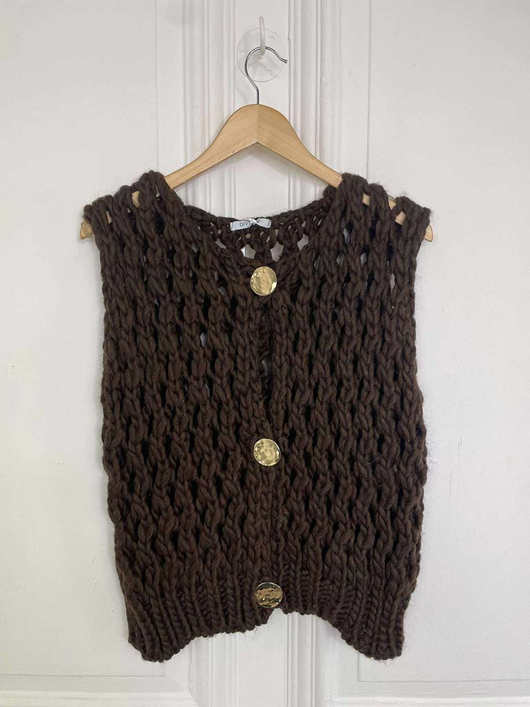 Chunky Knit Waistcoat - Chocolate