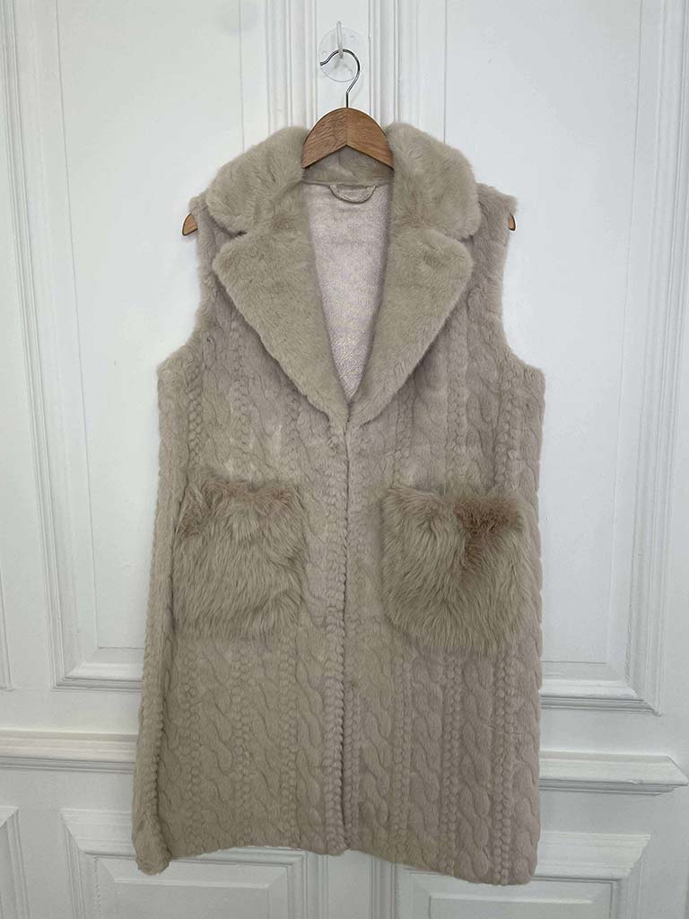 Luxe Cable Faux Fur Gilet - Cream