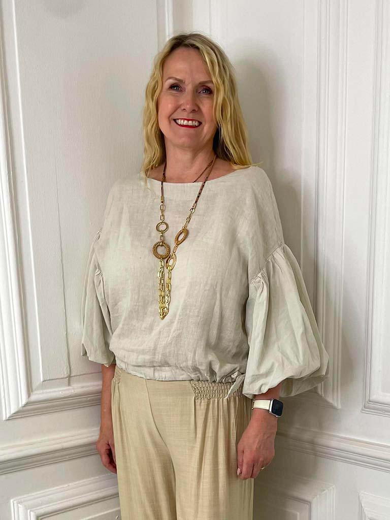 Linen Puff Sleeve Top - Stone