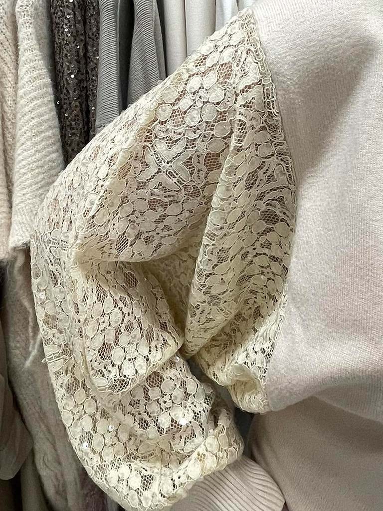 Sequin Lace Sleeve Knit - Vanilla