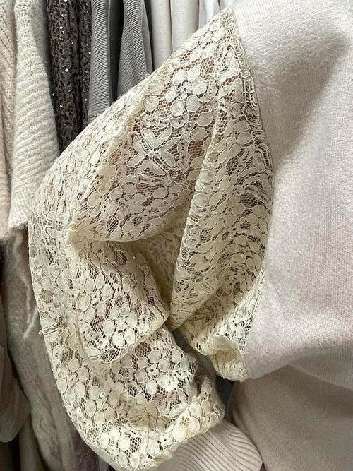 Sequin Lace Sleeve Knit - Vanilla