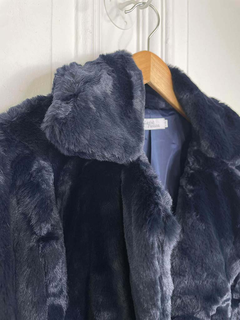 Luxe Faux Fur Long Coat - Navy