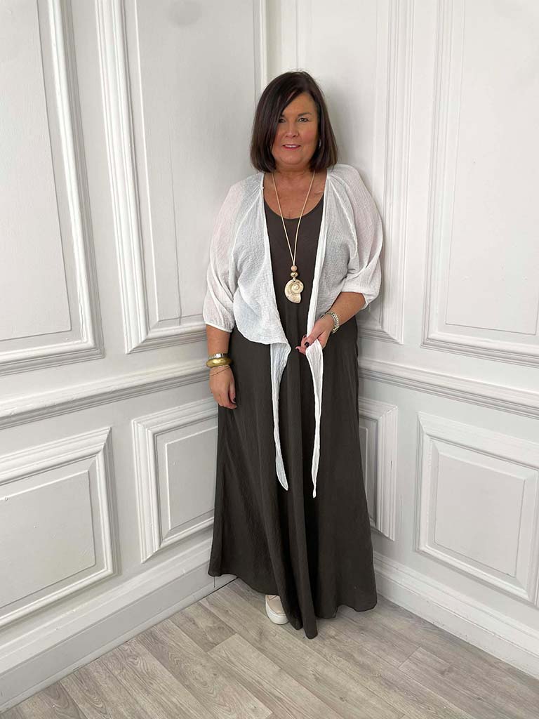 Waffle Tie Shrug - White