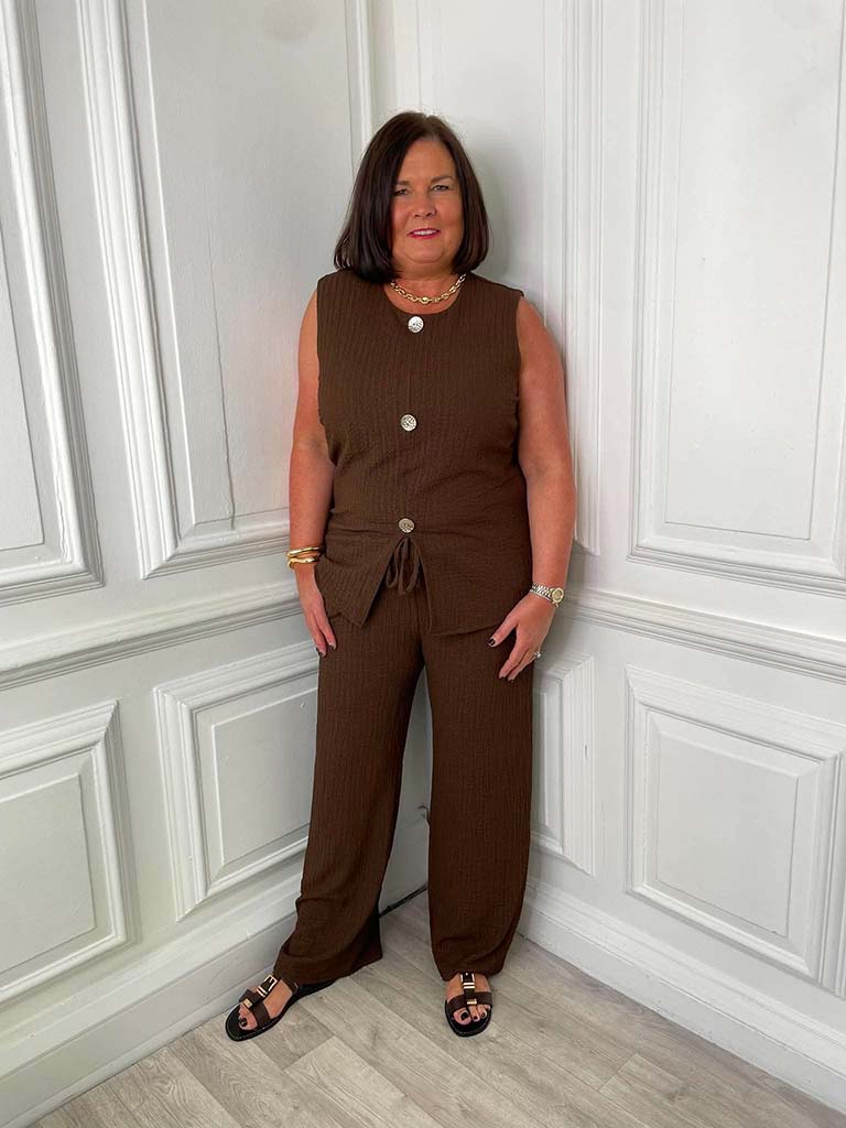 Crinkle Waistcoat & Palazzo Co-ord - Chocolate