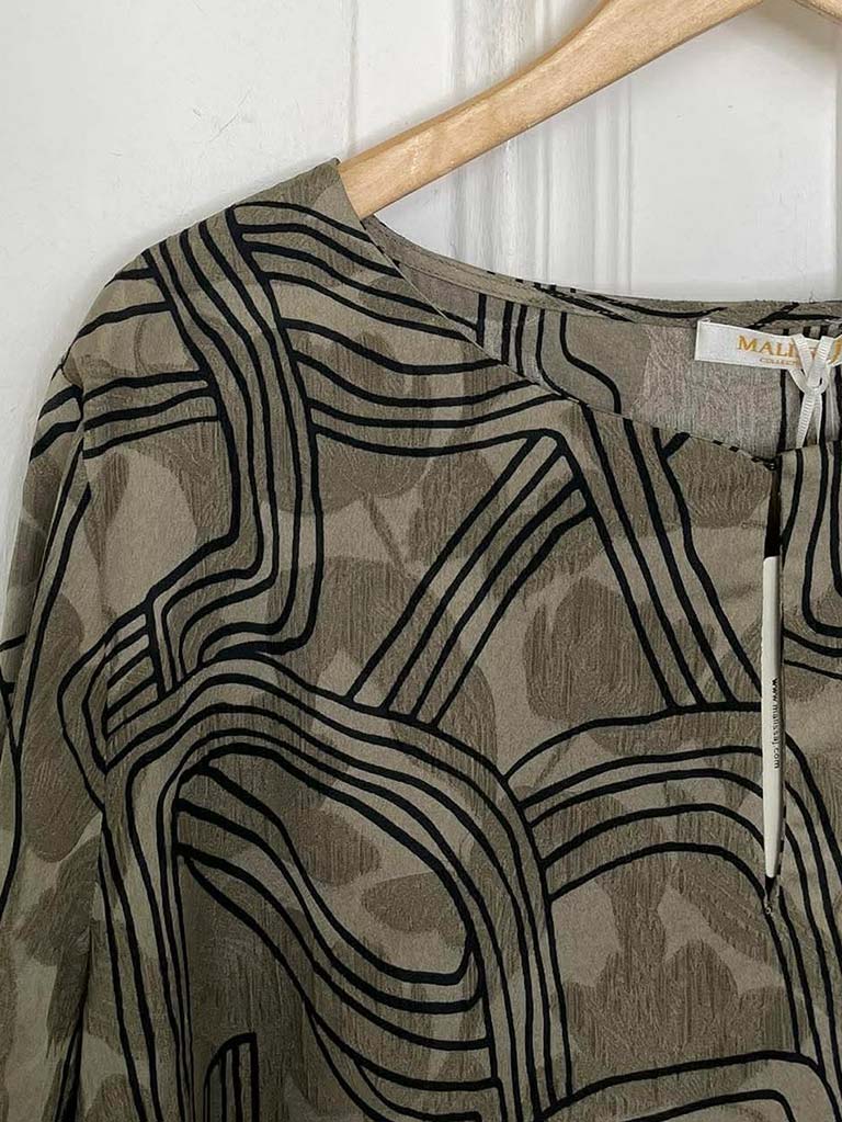 Malissa J Abstract Fringed Top - Taupe