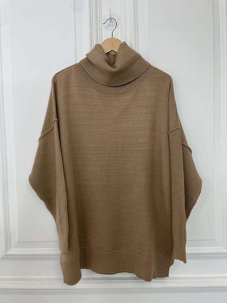 Malissa J Exposed Seam Polo Knit - Camel