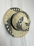 Black and beige abstract patterned straw hat for womens fashion with relaxed styling and everyday wear appeal. - Malissa J Abstract Straw Hat - Black