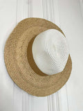 Two-tone straw hat with beige brim and white crown, ideal for womens fashion and relaxed styling. - Malissa J Two-Tone Straw Hat
