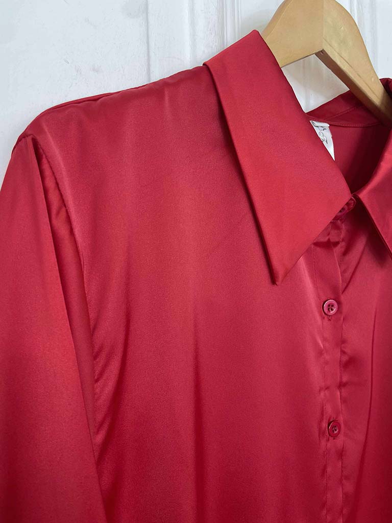 Luxe Silk Feel Shirt - Cherry