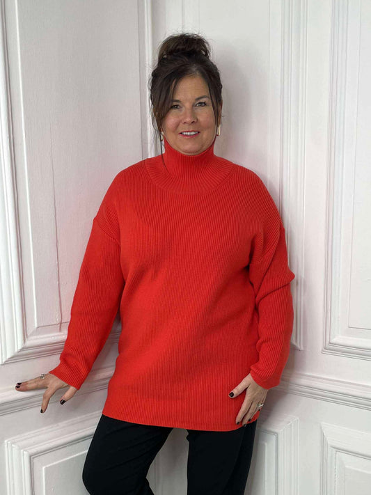 Malissa J High Neck Ribbed Knit - Scarlet