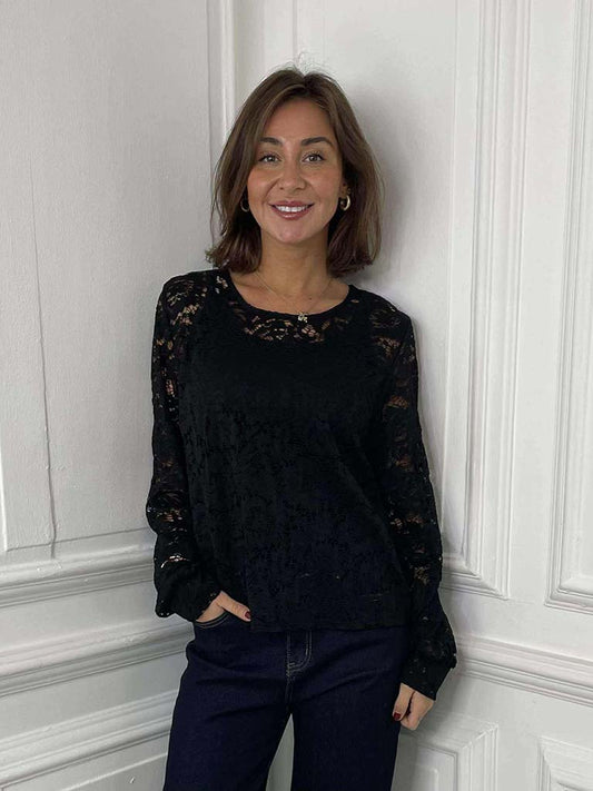 Lace Layering Top - Black