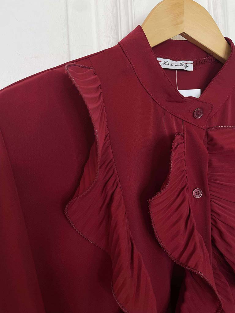 Plissé Ruffle Shirt - Ruby