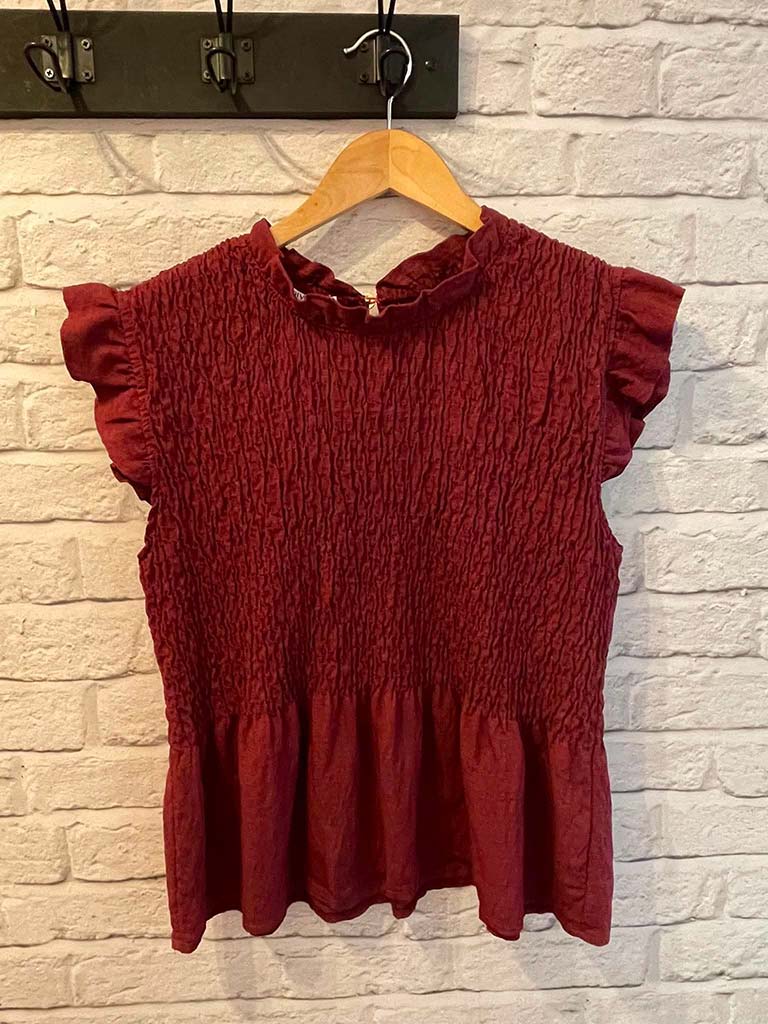 Shirred Frill Top - Plum