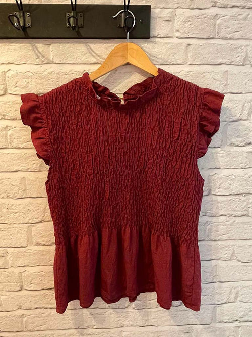 Shirred Frill Top - Plum
