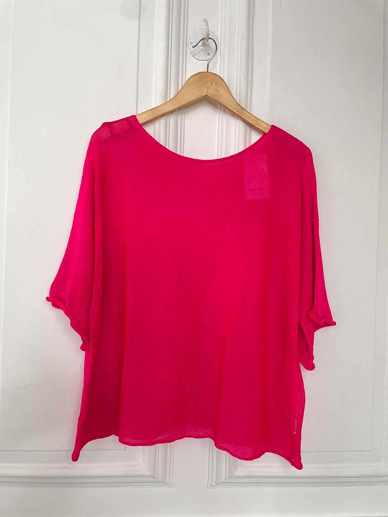 Exposed Edge Boxy Knit - Hot Pink