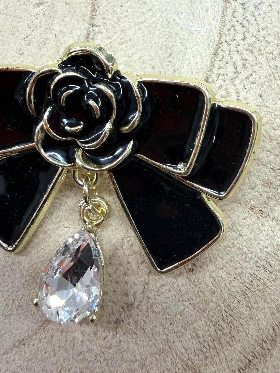 Rose Bow Brooch - Black