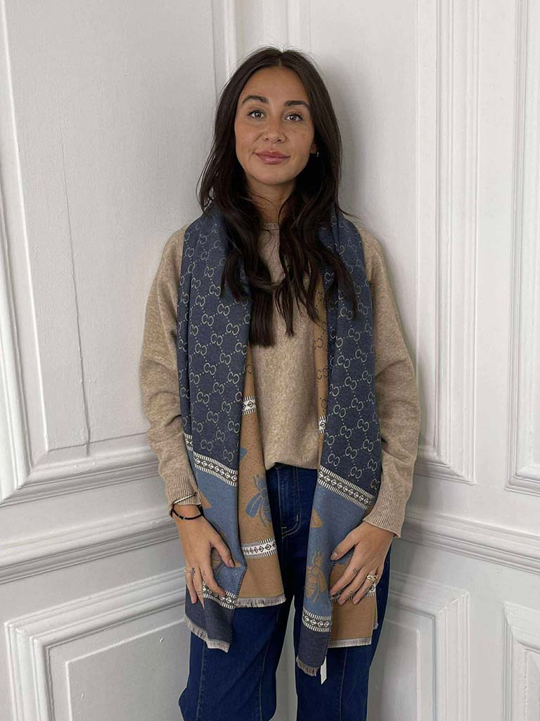 Malissa J Bee Border Scarf - Blue