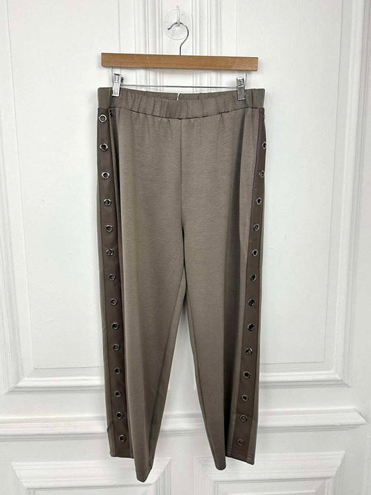 Malissa J Jersey Eyelet Strip Trousers - Mushroom