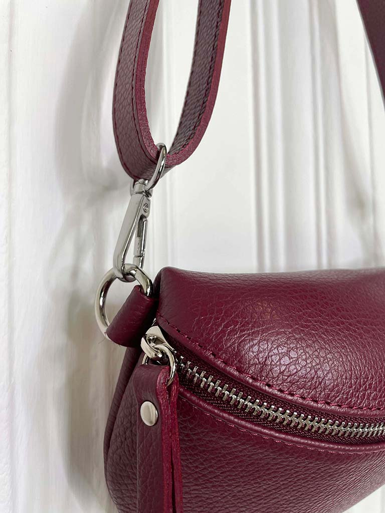 Leather Cross Body Bag - Burgundy