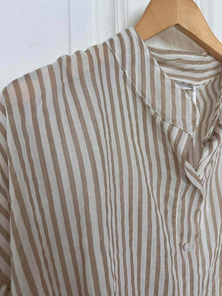 Balloon Sleeve Stripe Blouse - Stone
