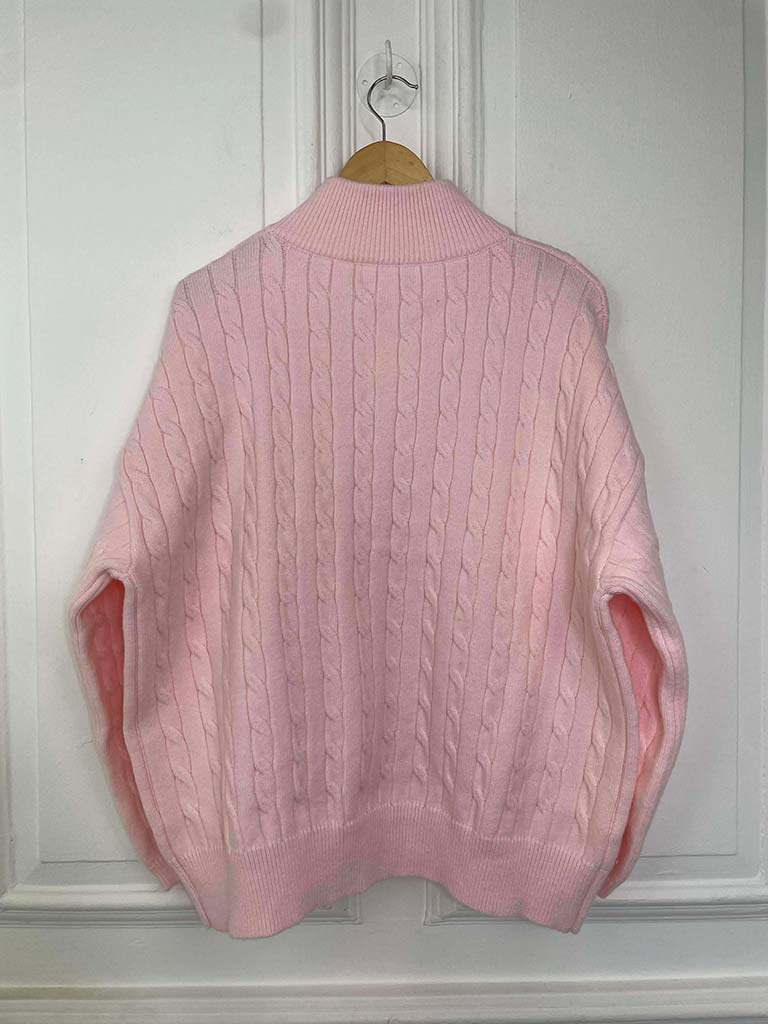 Oversized Cable Knit Cardigan - Petal