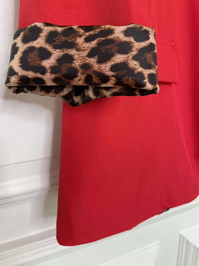Leopard Lined Blazer - Scarlet