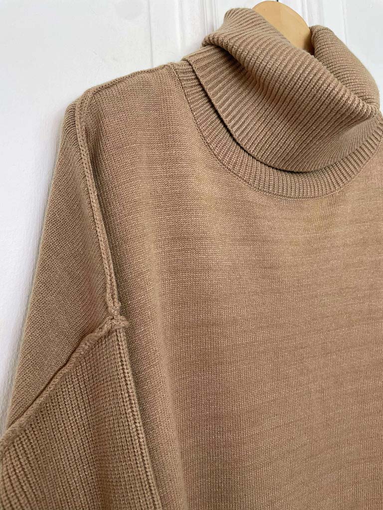 Malissa J Exposed Seam Polo Knit - Camel