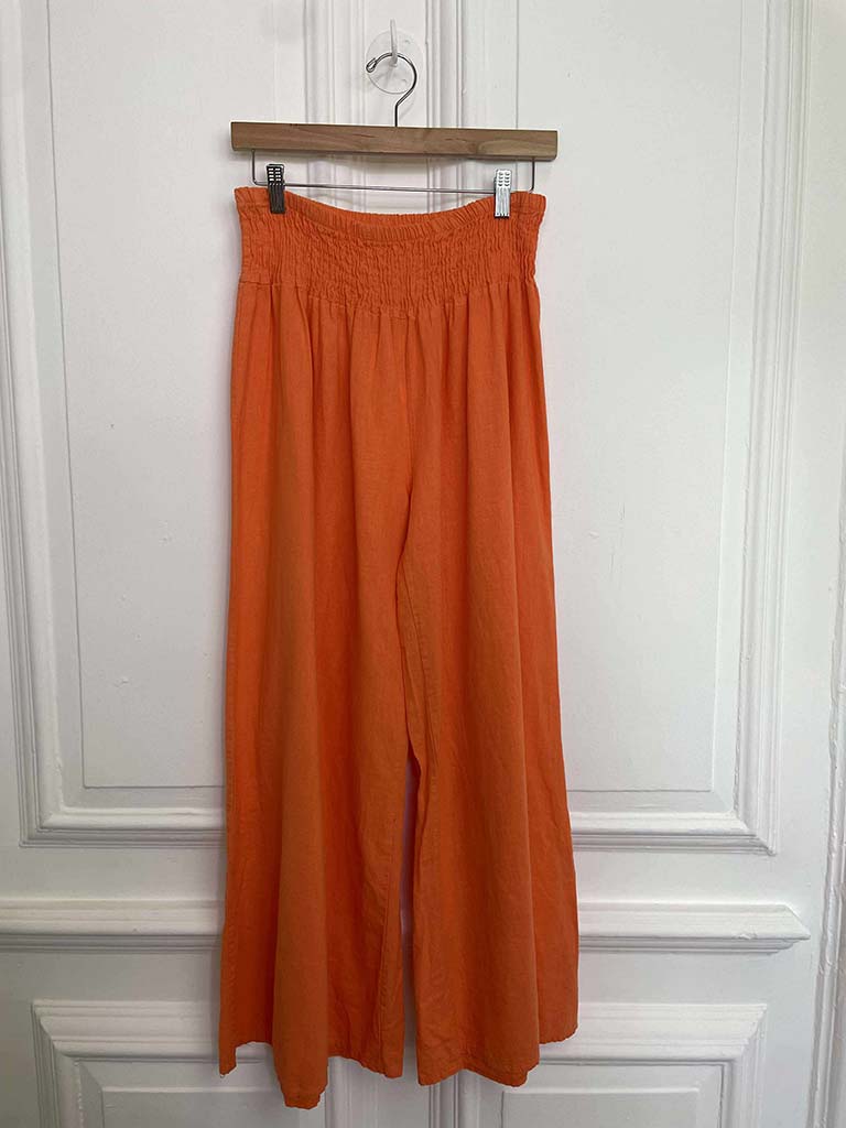 Linen & Cotton Palazzos - Tangerine