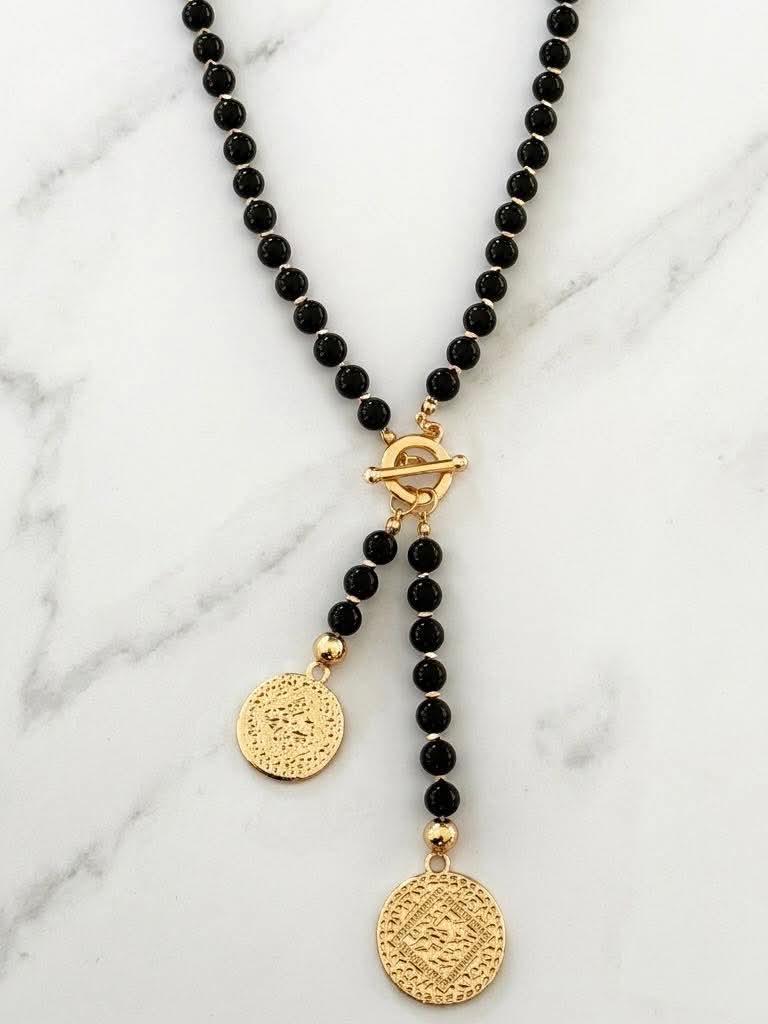 Envy Double Disc Necklace - Black & Gold