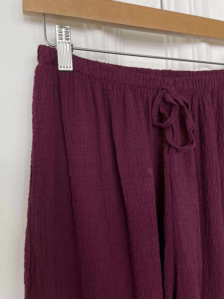 Seersucker Wide Leg Trousers - Mulberry