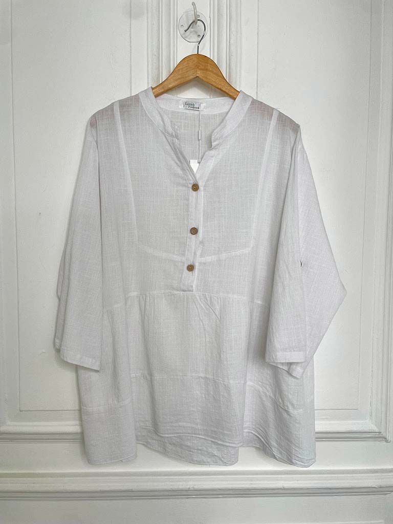 Cotton & Linen Smock Top - White